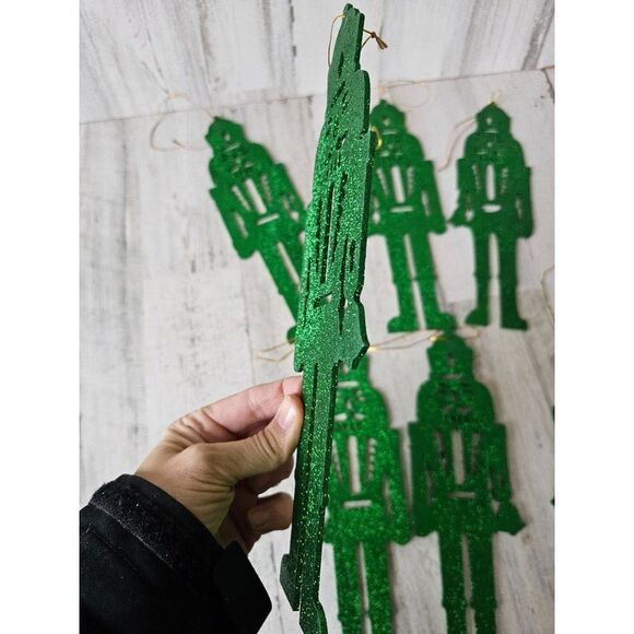 Large glitter green nutcracker ornament soldier vintage Xmas set lot tree - Picture 3 of 4